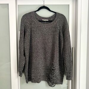 BCBGeneration Women’s Gray Distressed Crewneck Sweater
